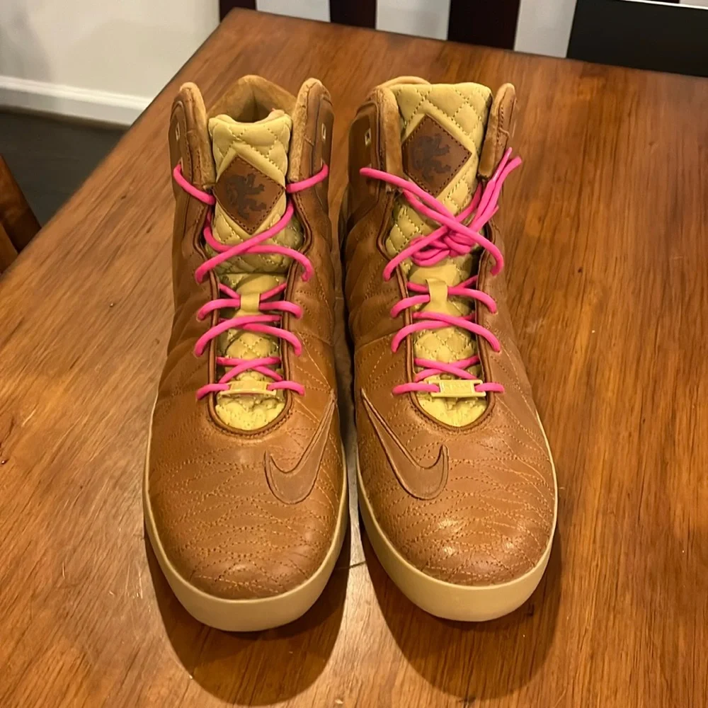 Nike Brown High-Top Sneakers with Pink Laces